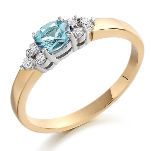 Aquamarine & Diamond Trefoil Ring