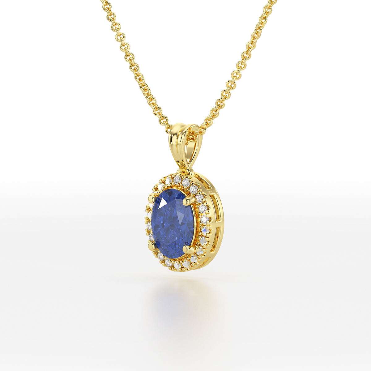 Oval Blue Sapphire Halo Pendant