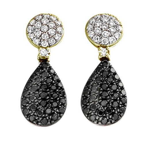 Black Diamond & Diamond Cluster Drop Earrings