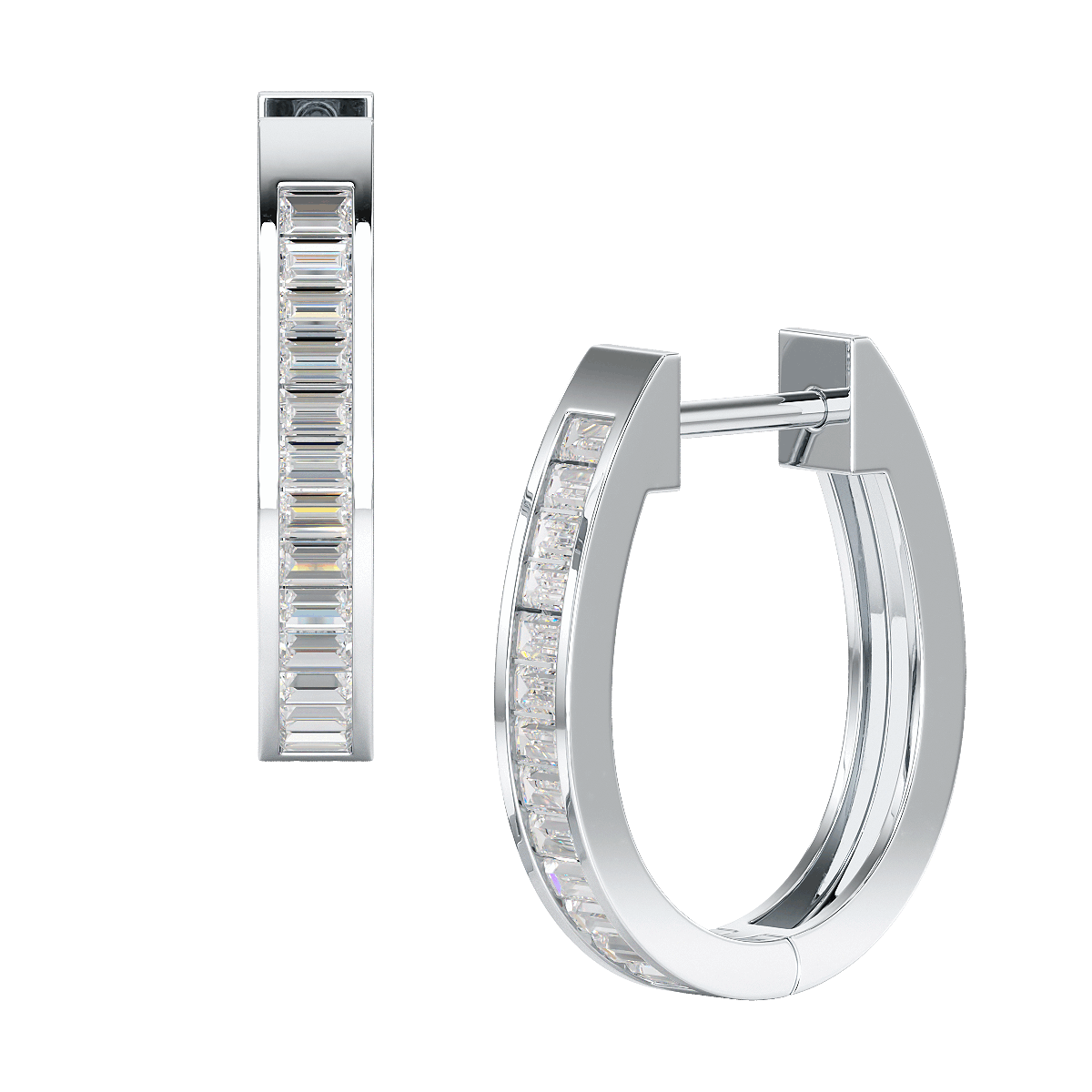 Baguette Hoop Earrings in white gold or platinum