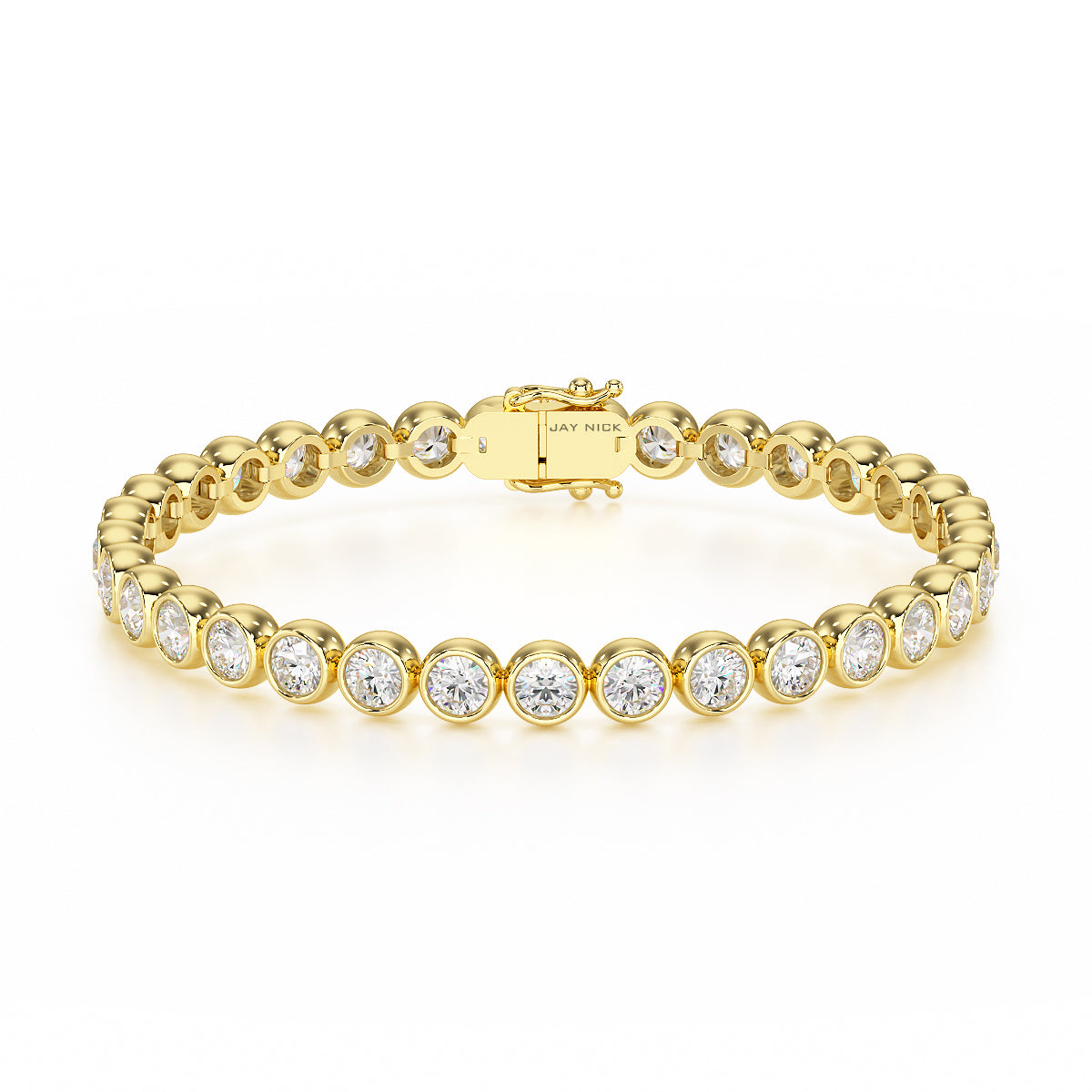 Bezel Set Diamond Tennis Bracelet in yellow gold