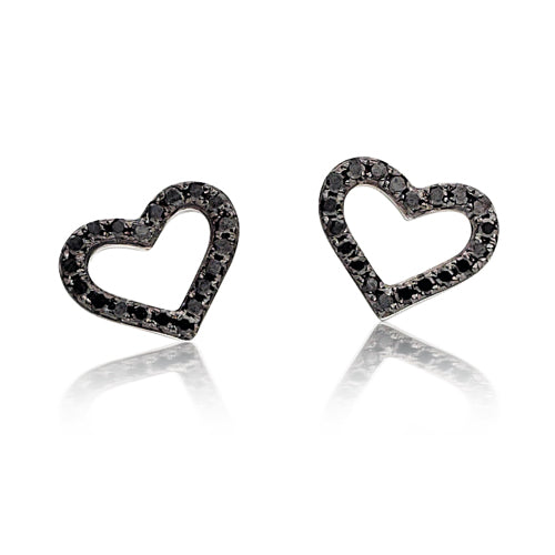 Black Diamond Heart Earrings. Designed in a charming heart silhouette and set with stunning black diamonds, this pair brings a bold yet elegant twist to classic love inspired jewellery.