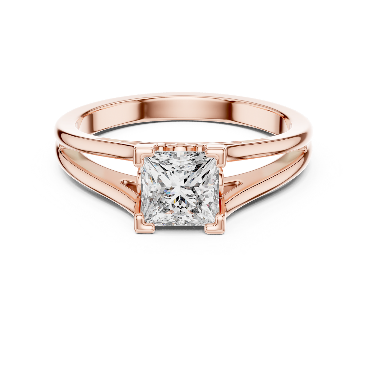 Princess Cut Split Solitaire Ring Rose Gold Perspective View