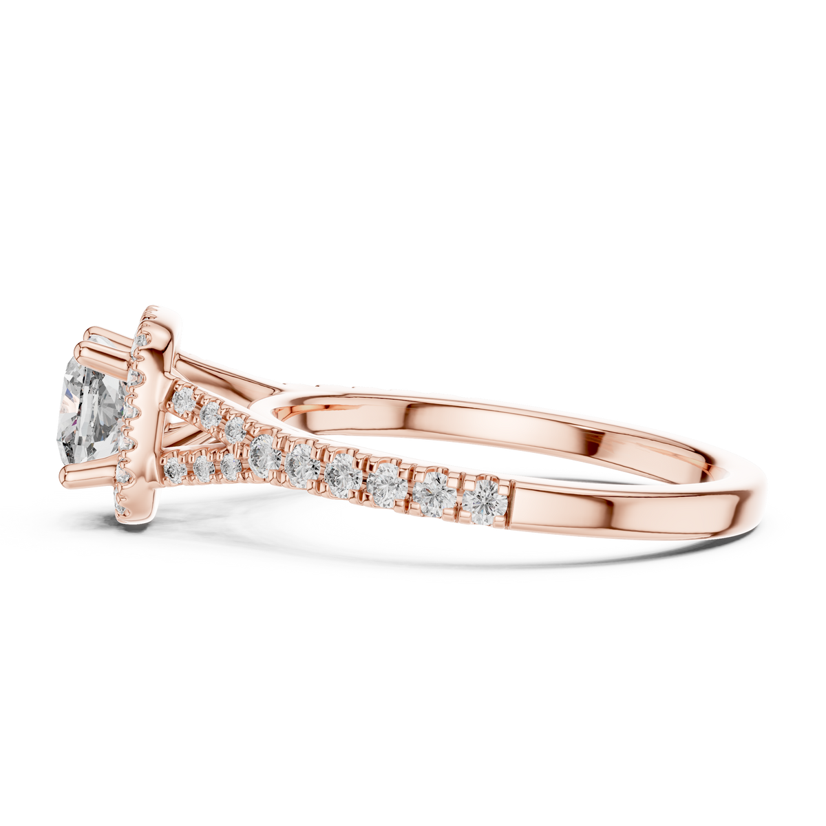 Classic Cushion Cut Split Halo Ring Rose Gold Flat View