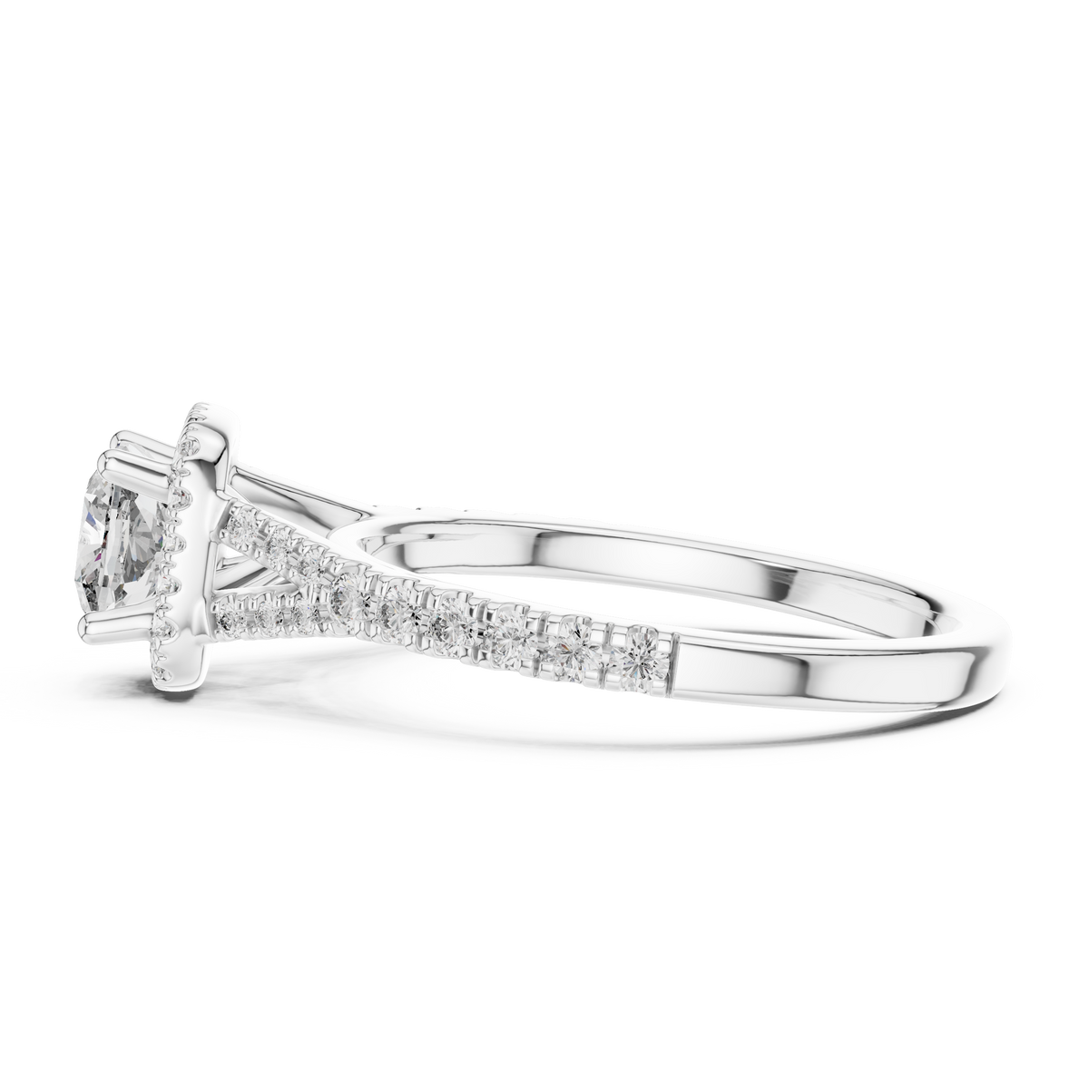 Classic Cushion Cut Split Halo Ring White Gold Platinum Flat View