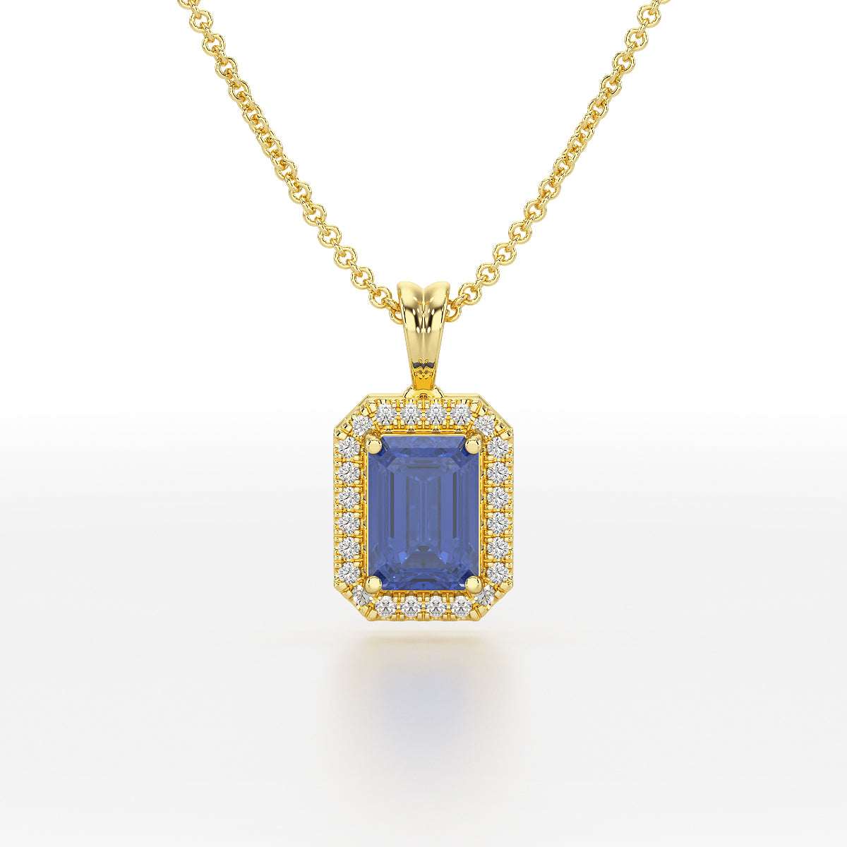 Emerald Blue Sapphire Halo Pendant
