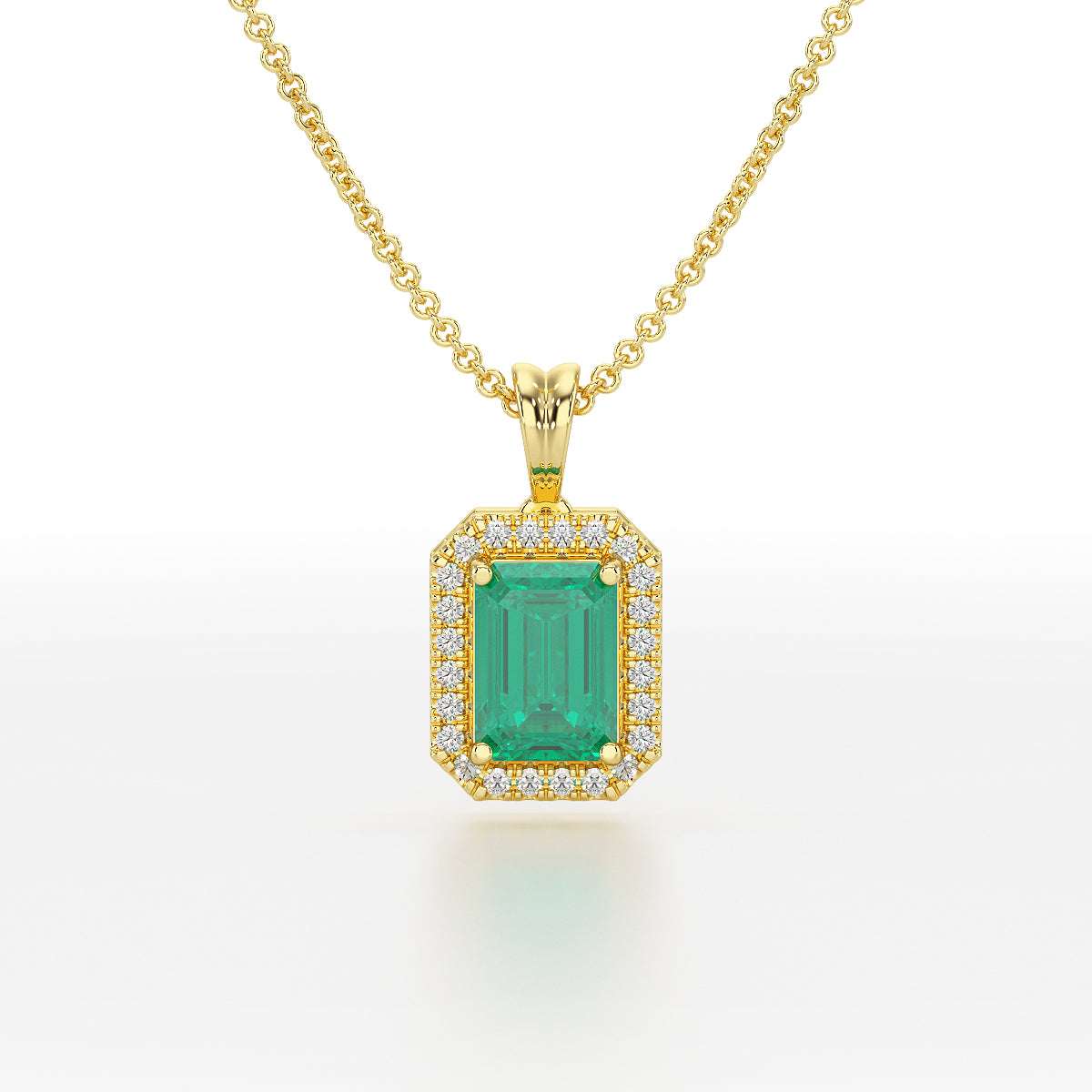Rectangular Green Emerald Halo Pendant