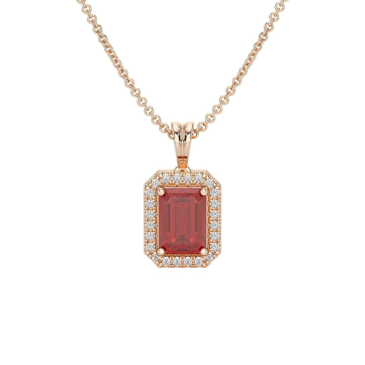 Rectangular Ruby Halo Pendant