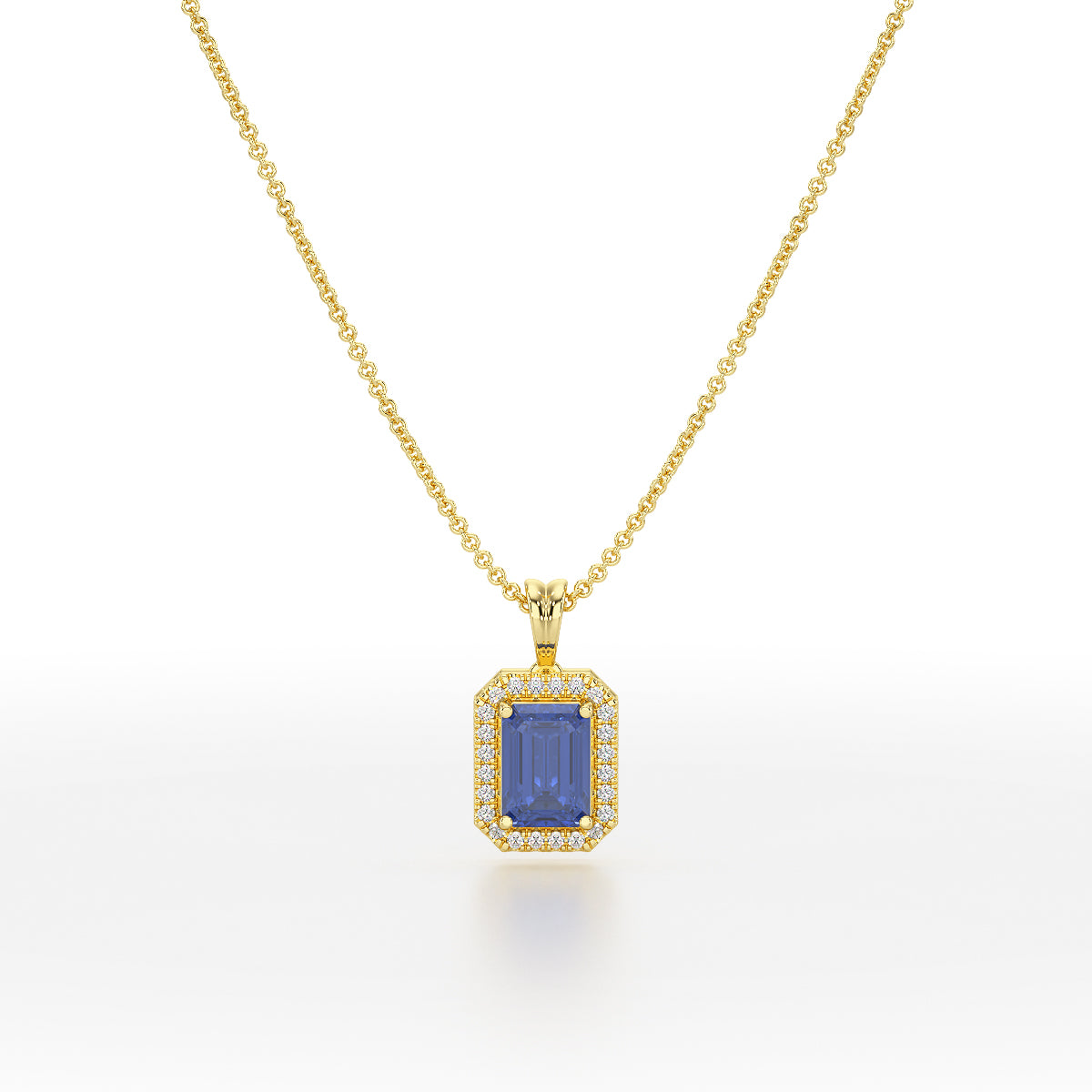 Emerald Blue Sapphire Halo Pendant