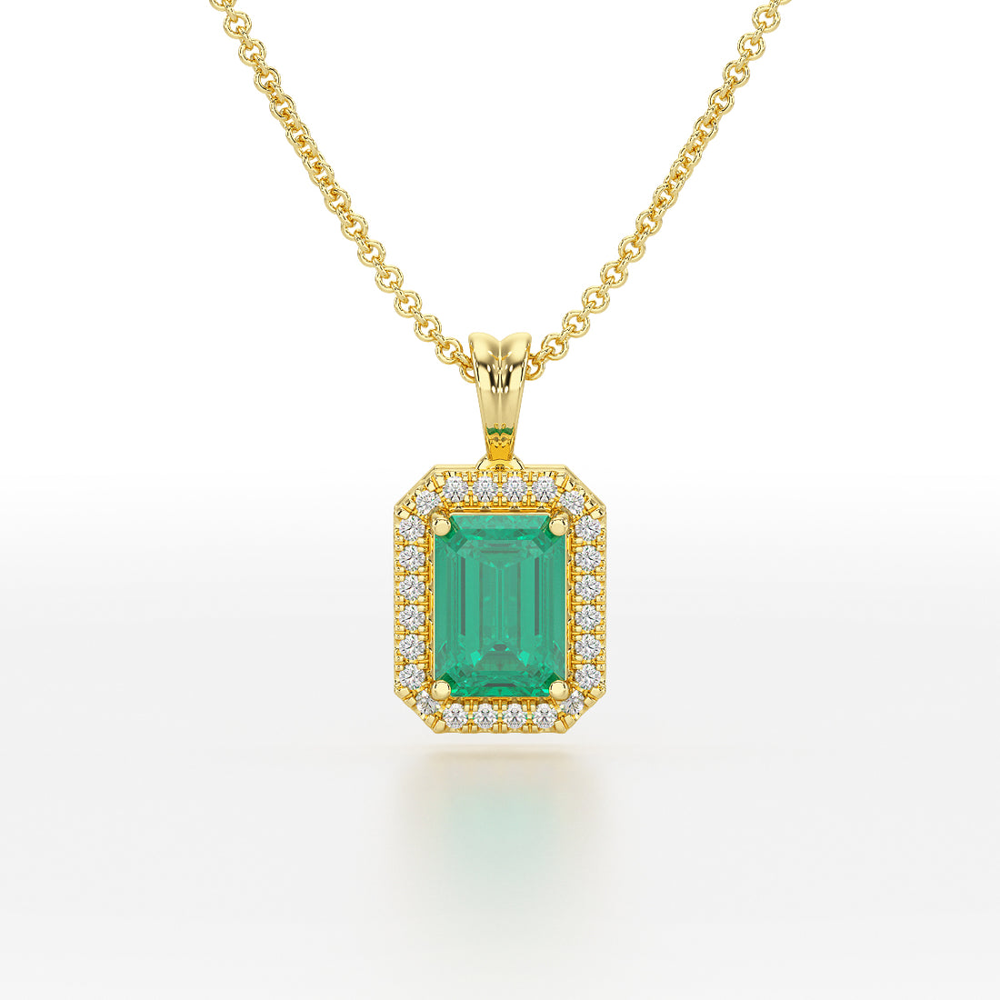 Rectangular Green Emerald Halo Pendant