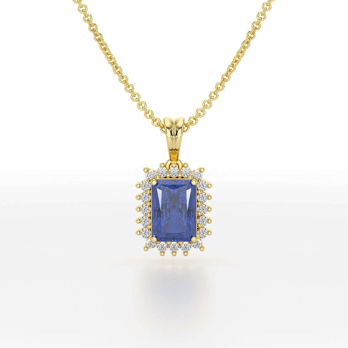 Emerald Blue Sapphire Sunburst Pendant