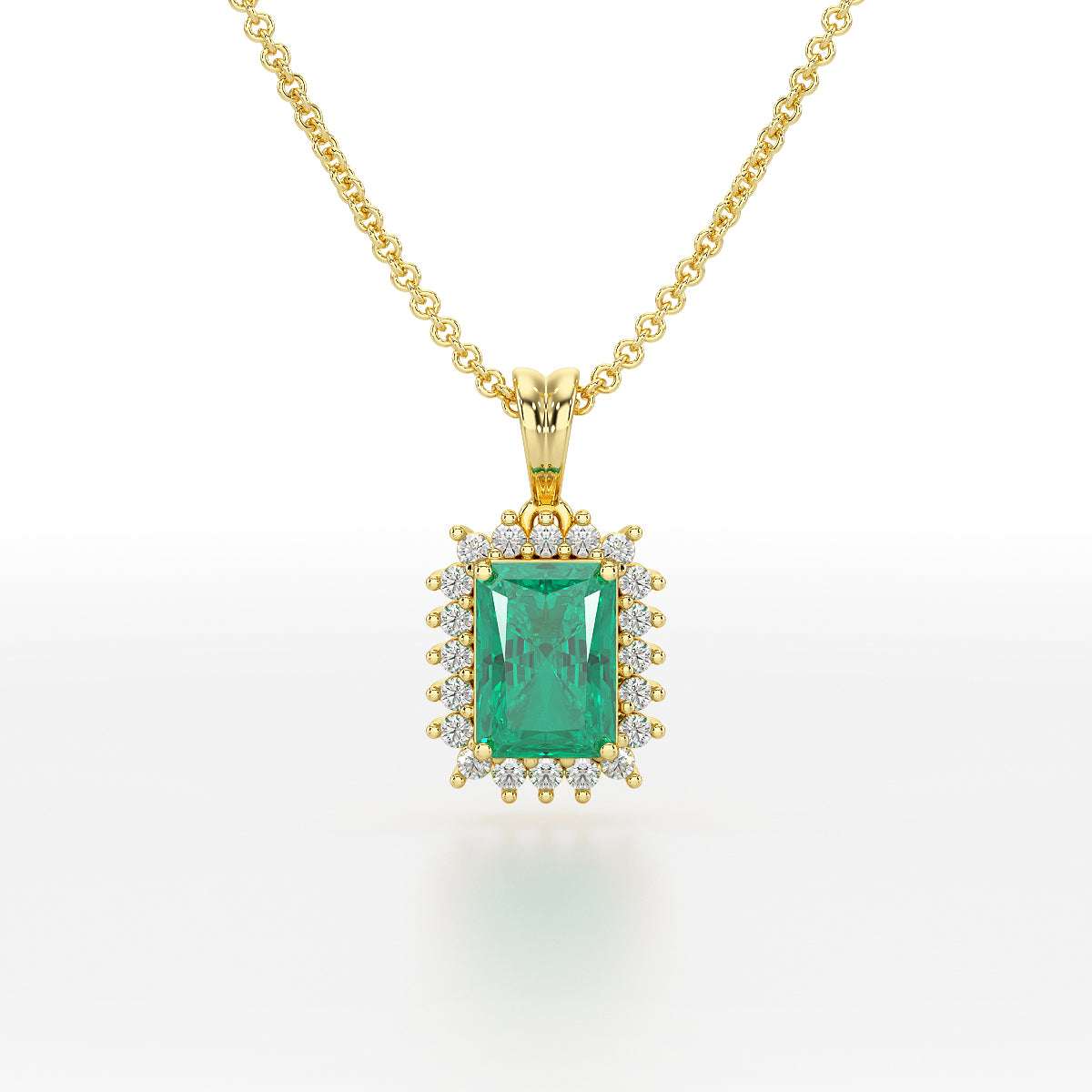 Rectangular Green Emerald Sunburst Pendant