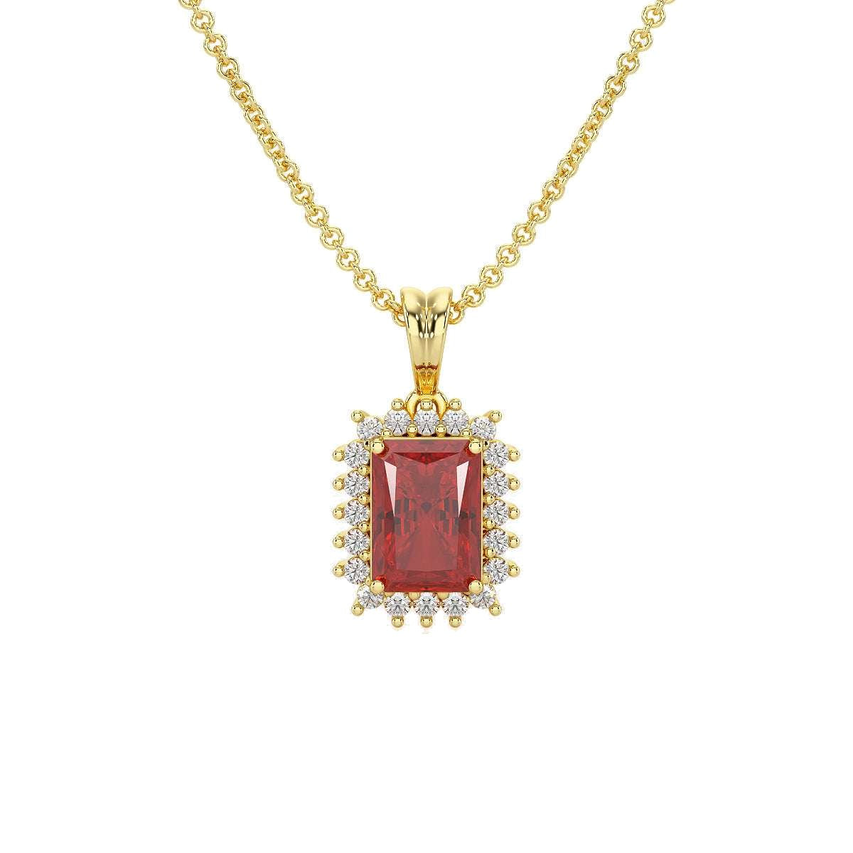 Rectangular Ruby Sunburst Pendant in yellow gold