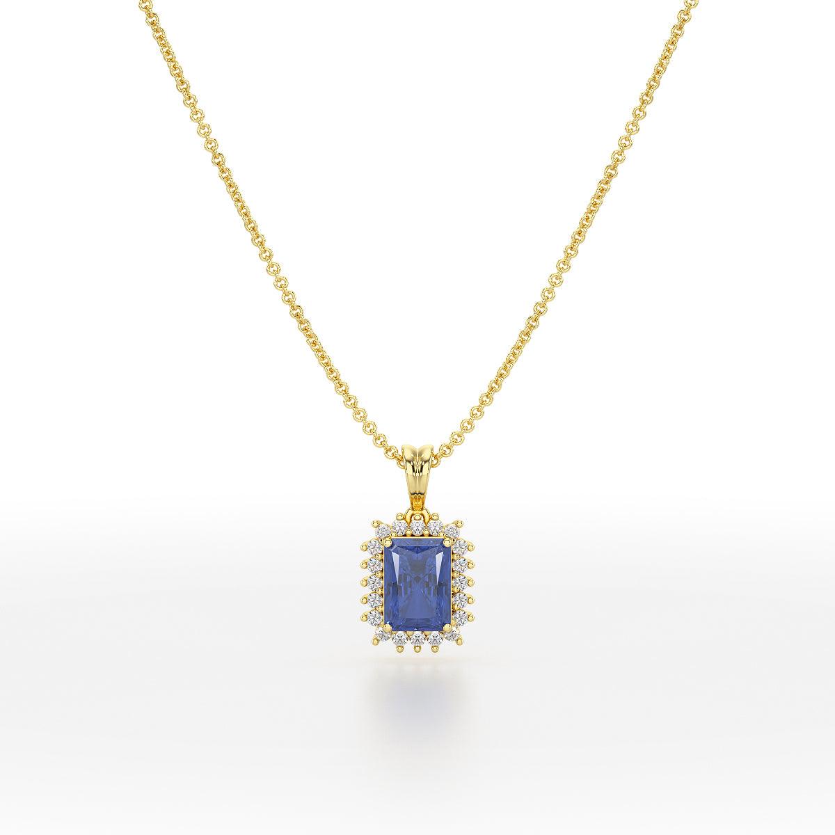 Emerald Blue Sapphire Sunburst Pendant