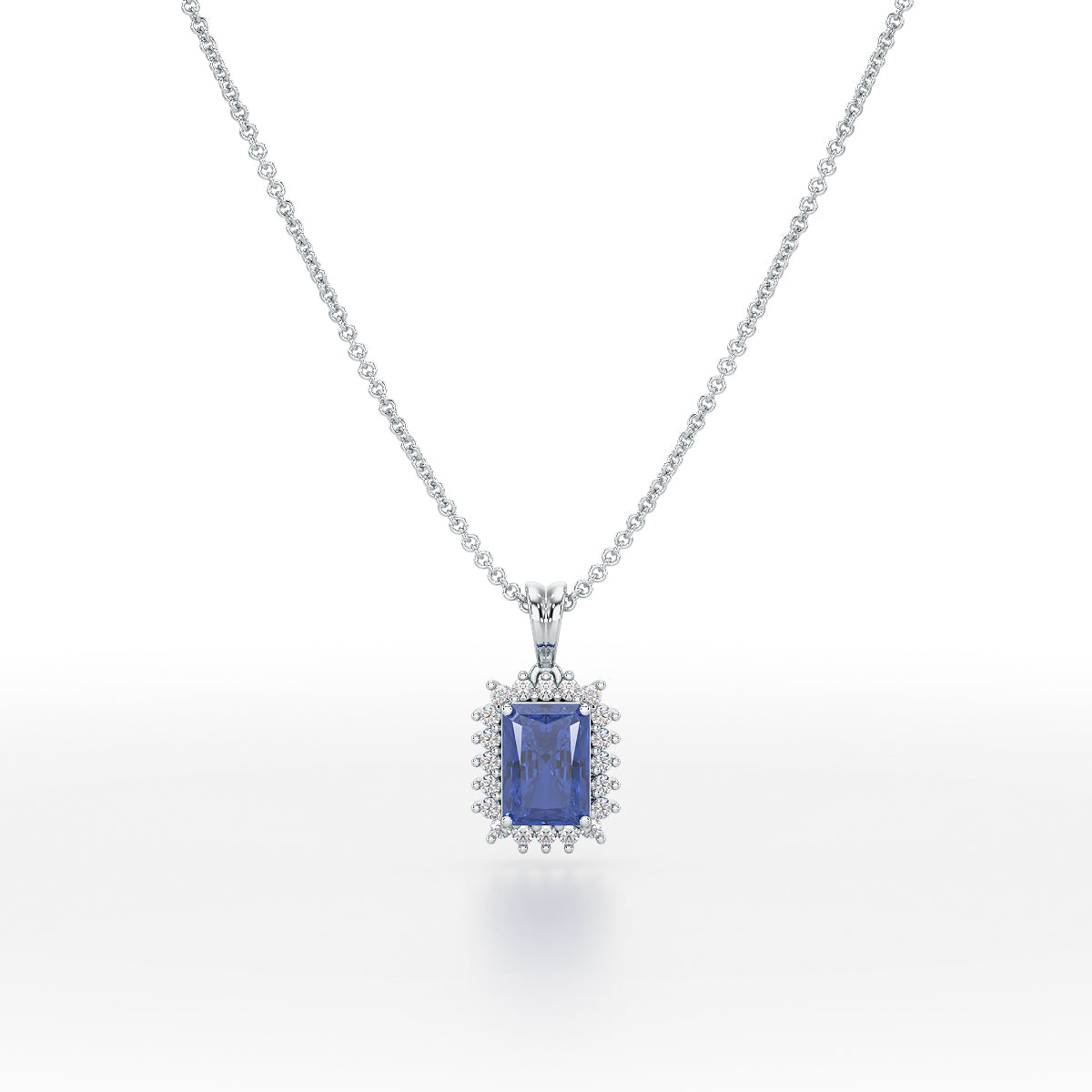 Emerald Blue Sapphire Sunburst Pendant