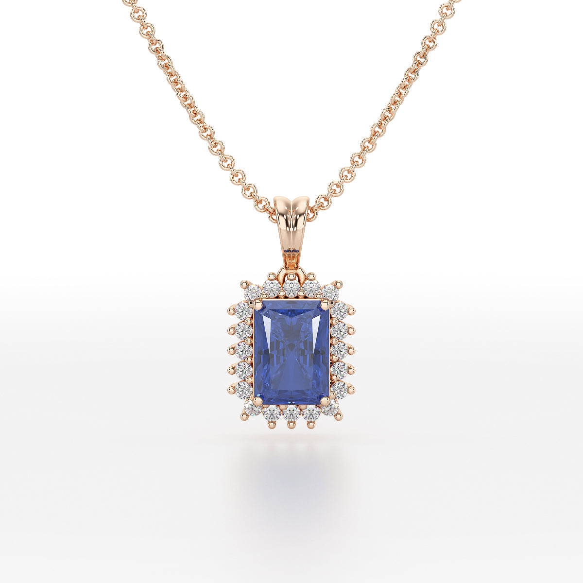 Emerald Blue Sapphire Sunburst Pendant