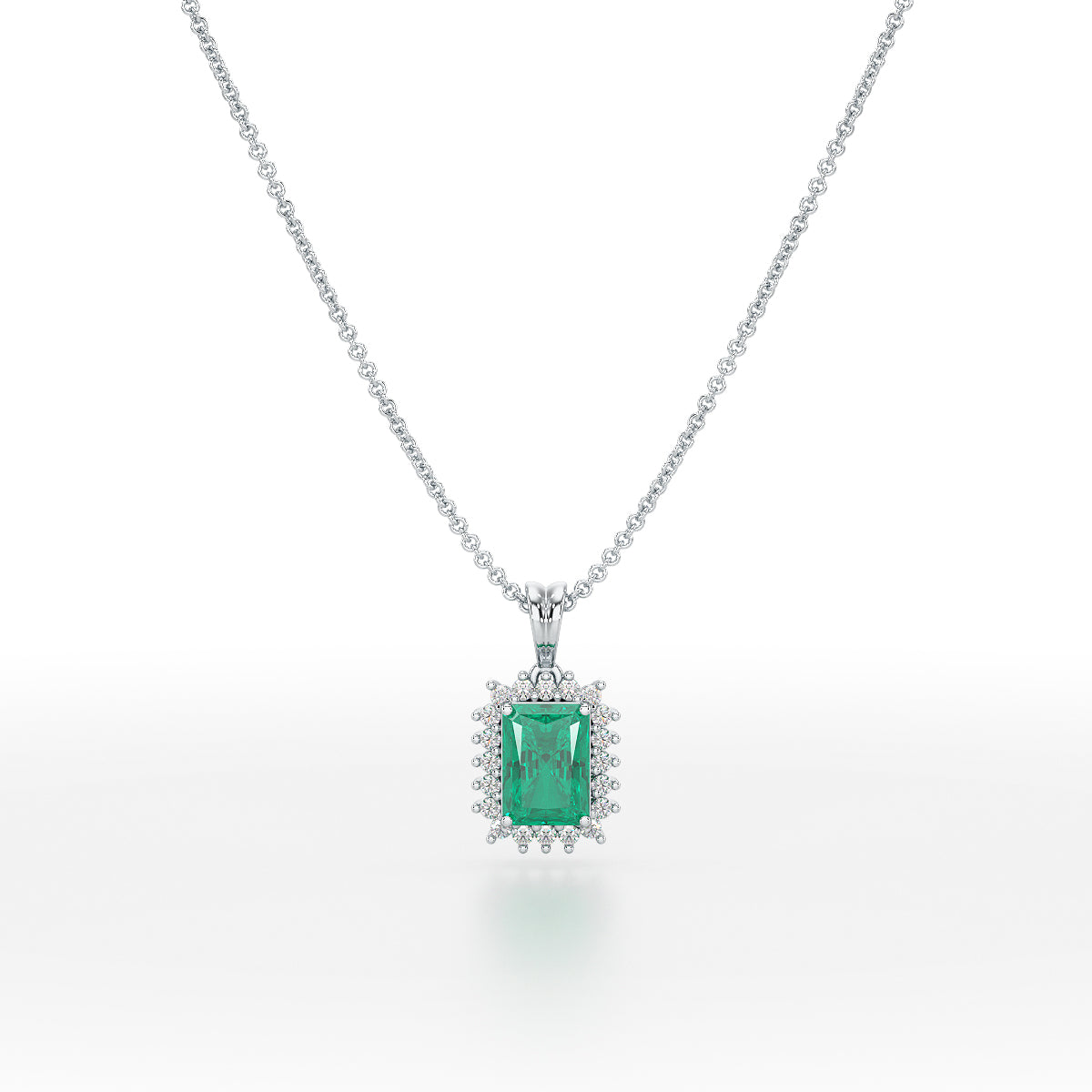 Rectangular Green Emerald Sunburst Pendant