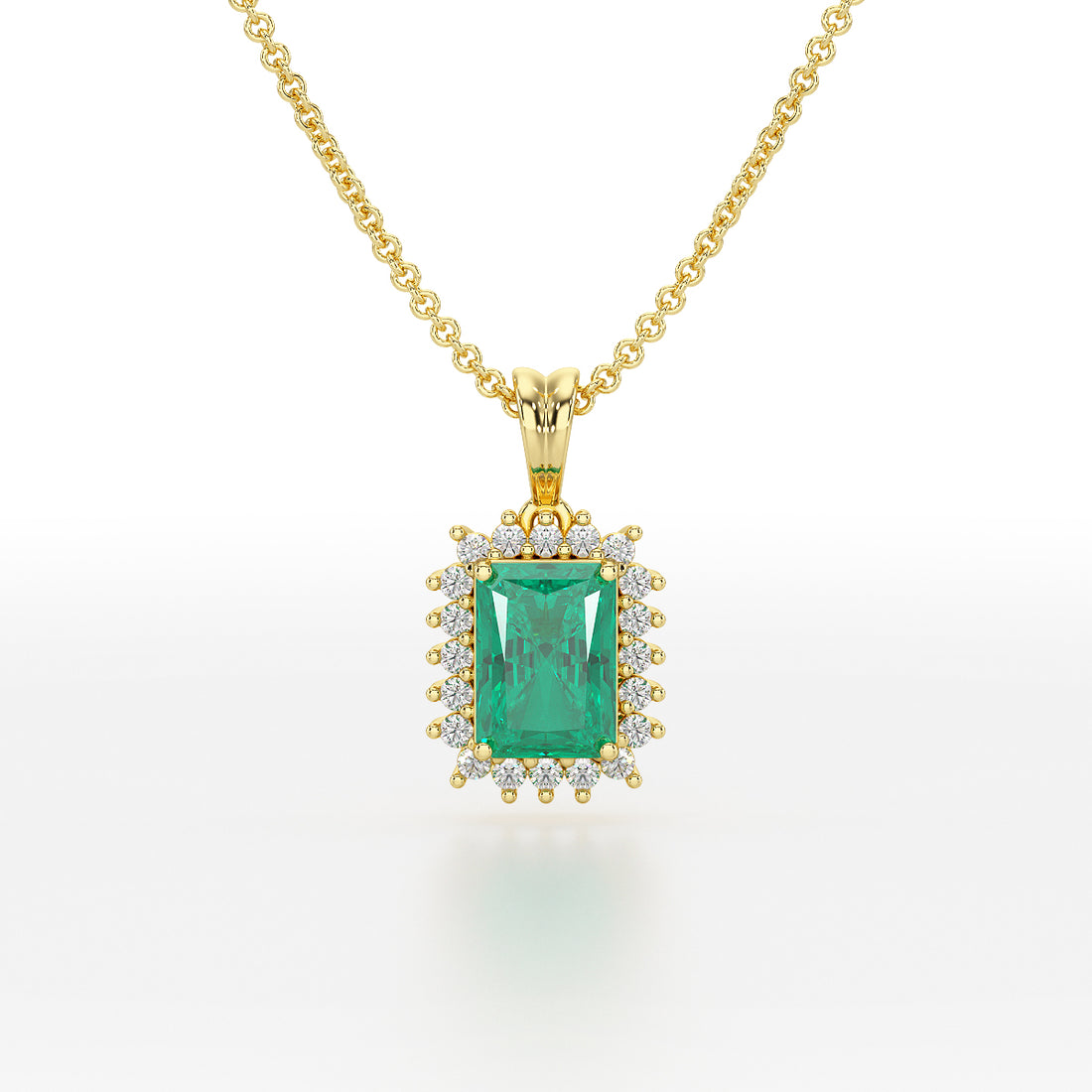 Rectangular Green Emerald Sunburst Pendant