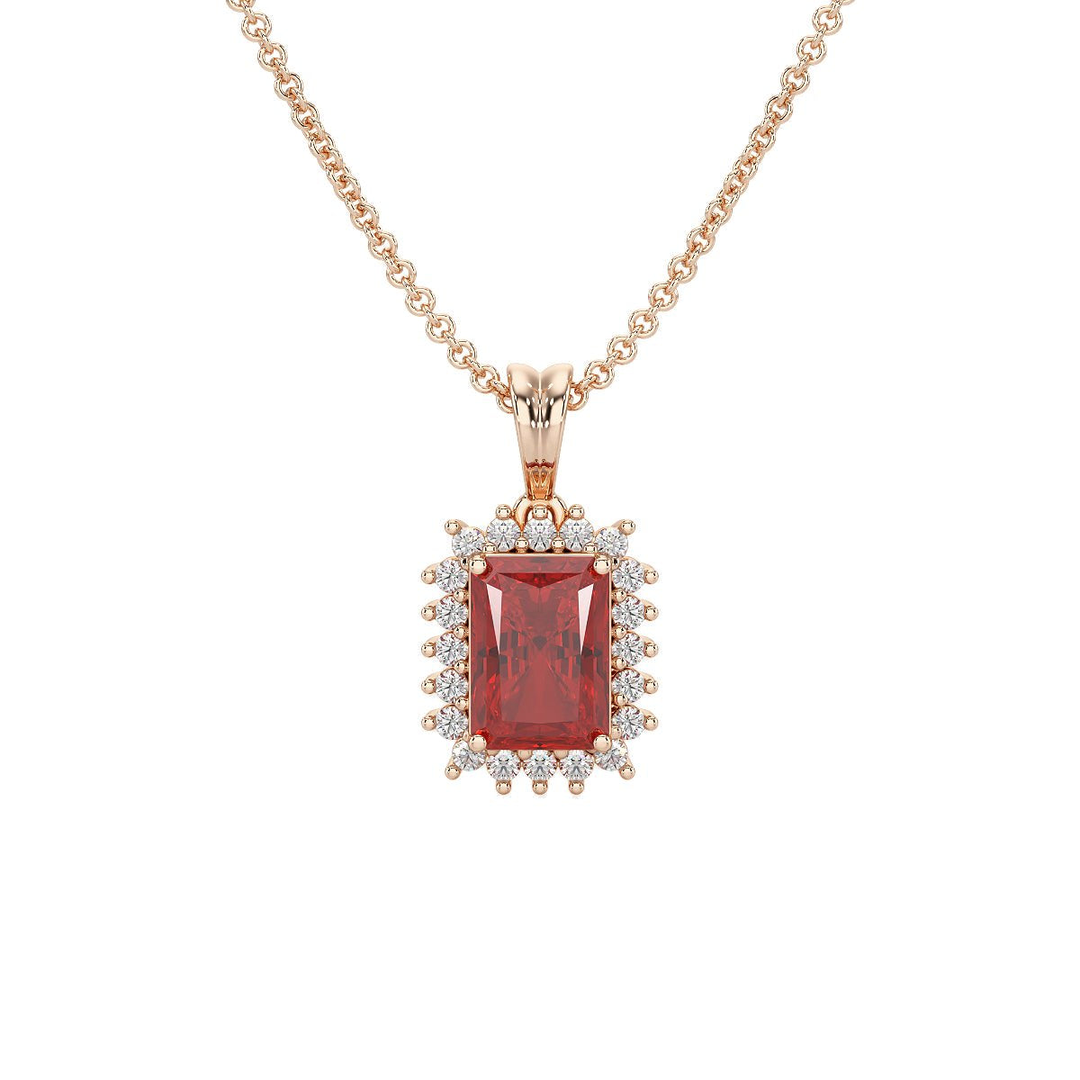 Rectangular Ruby Sunburst Pendant in rose gold