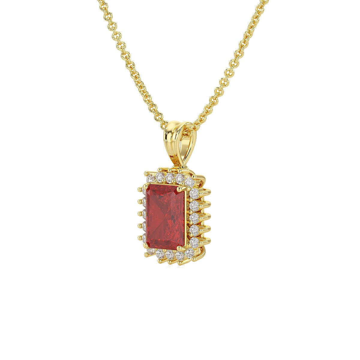 Rectangular Ruby Sunburst Pendant in yellow gold