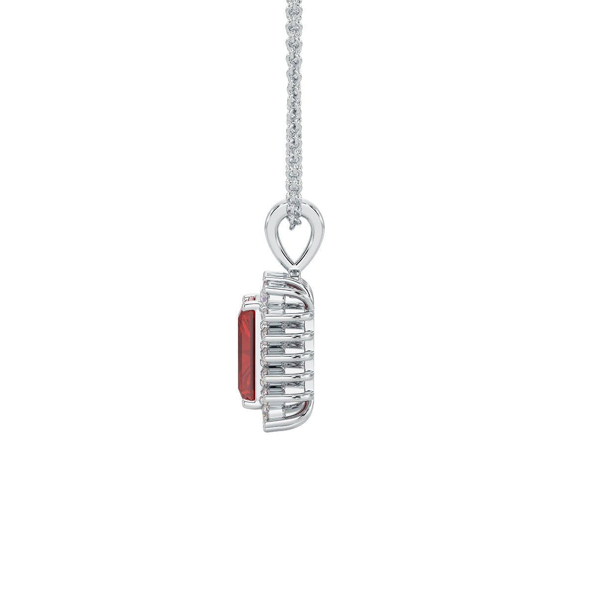 Rectangular Ruby Sunburst Pendant in white gold or platinum