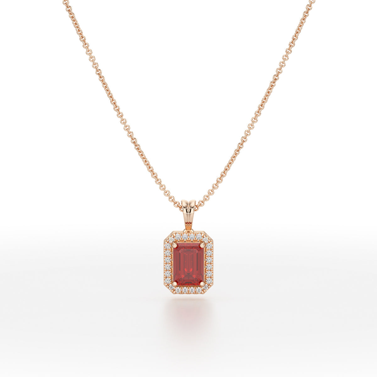 Emerald Ruby Halo Pendant Rose Gold