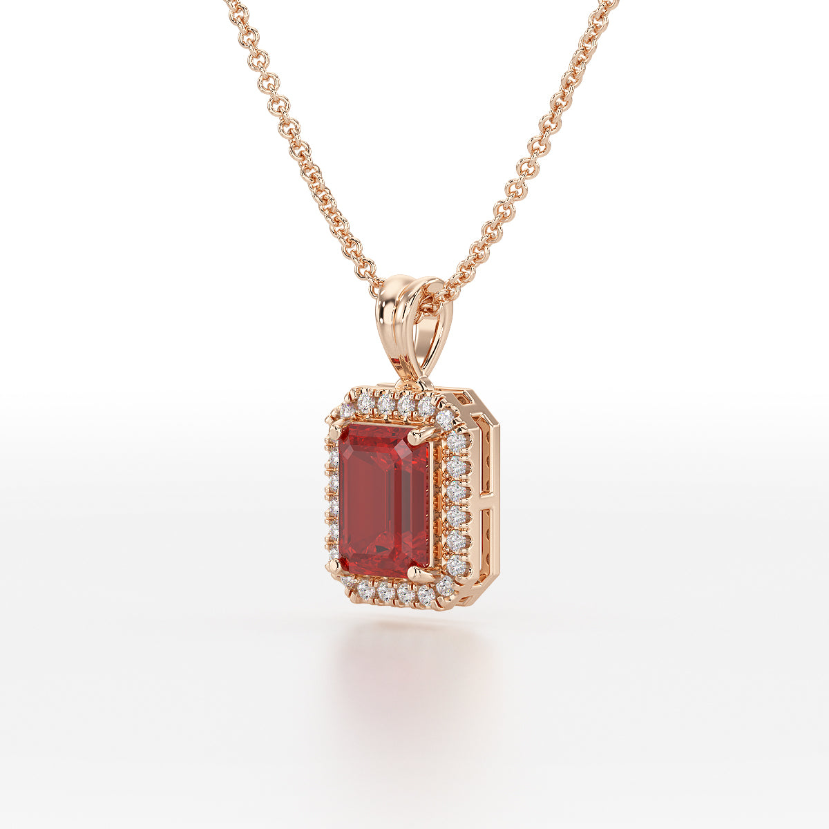 Emerald Ruby Halo Pendant Rose Gold