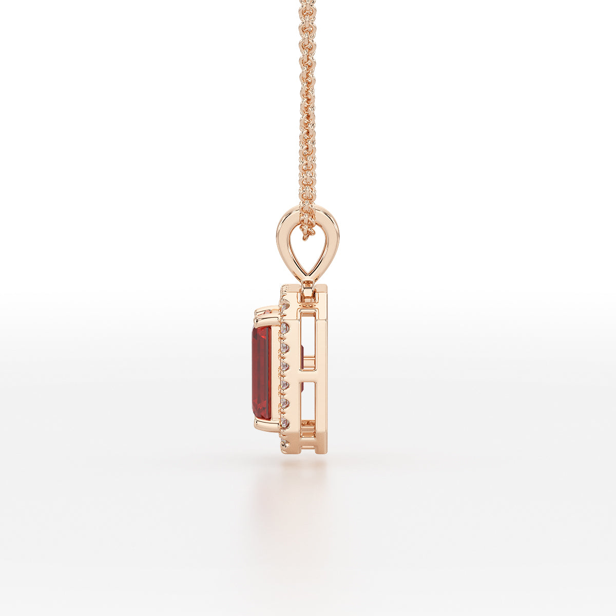 Emerald Ruby Halo Pendant Rose Gold