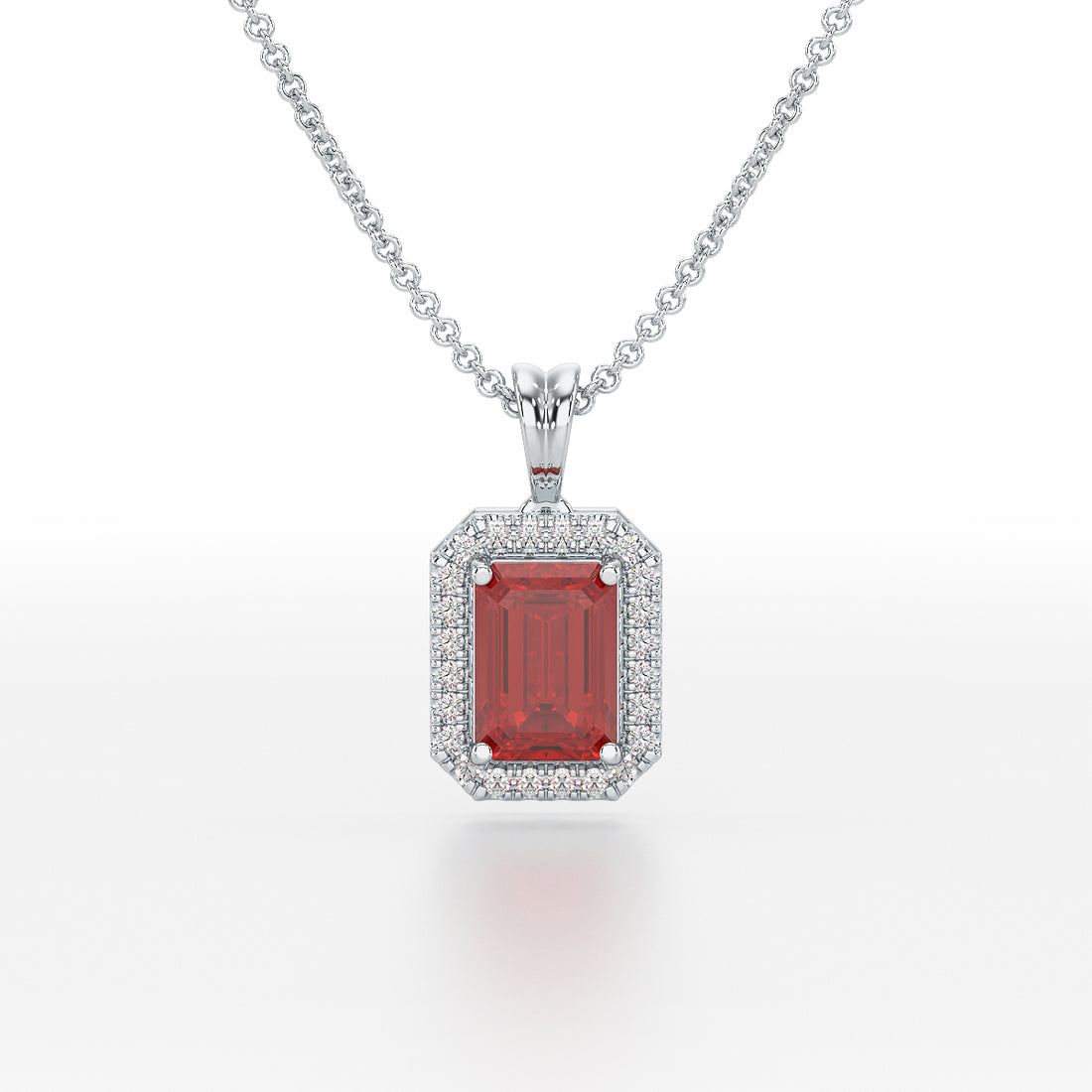 Emerald Ruby Halo Pendant White Gold Platinum