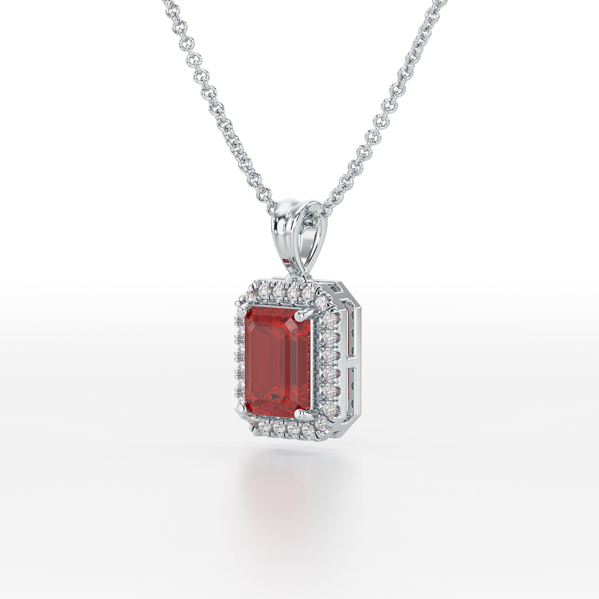Emerald Ruby Halo Pendant White Gold Platinum