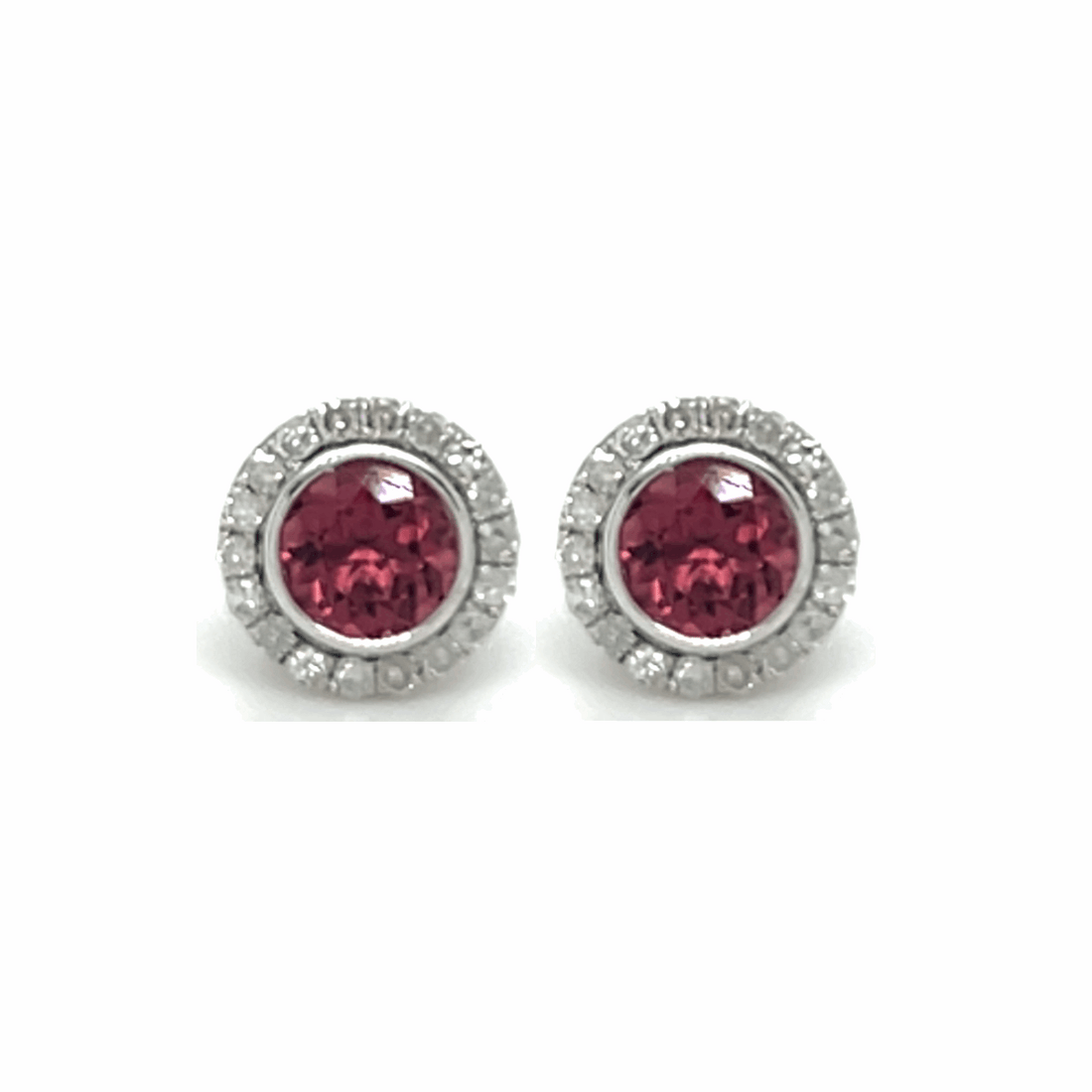 Round Pink Tourmaline Halo Earrings 9K White Gold