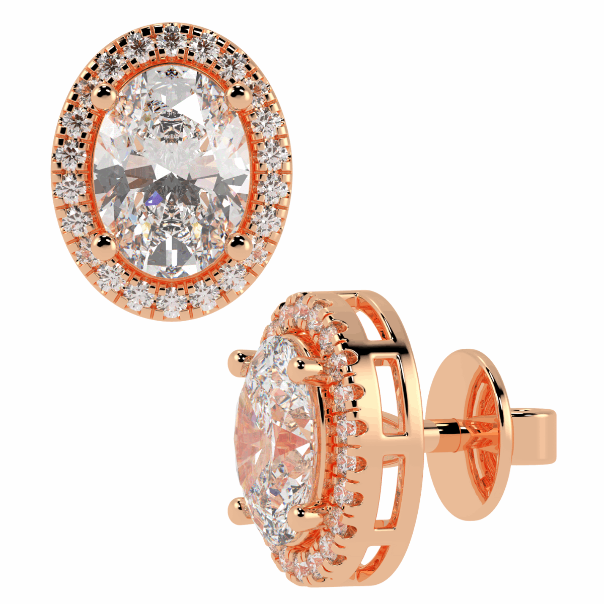 Halo Oval Cut Solitaire Stud Earrings in rose gold