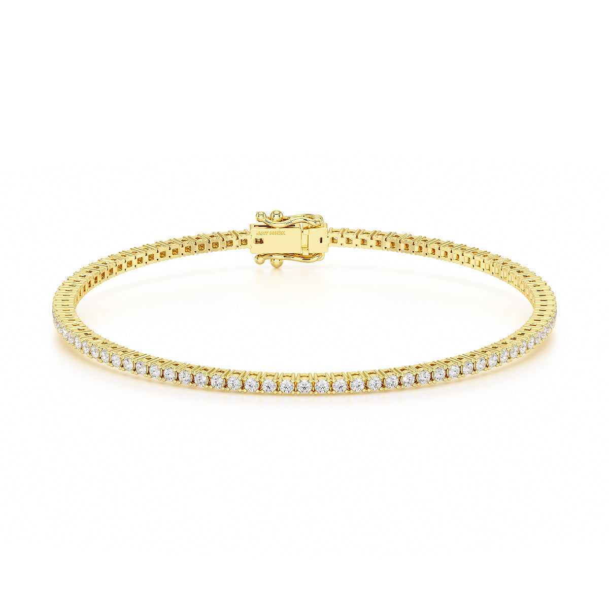 Four Prong Diamond Tennis Bracelet in yellow gold, closed view