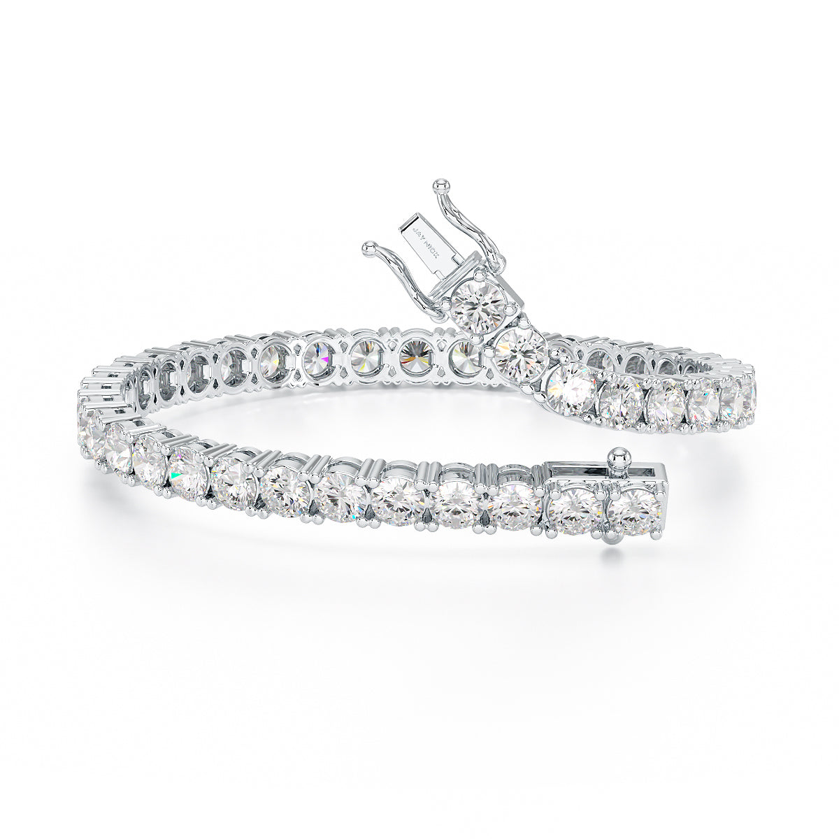 Four Prong Diamond Tennis Bracelet in white gold or platinum, open view