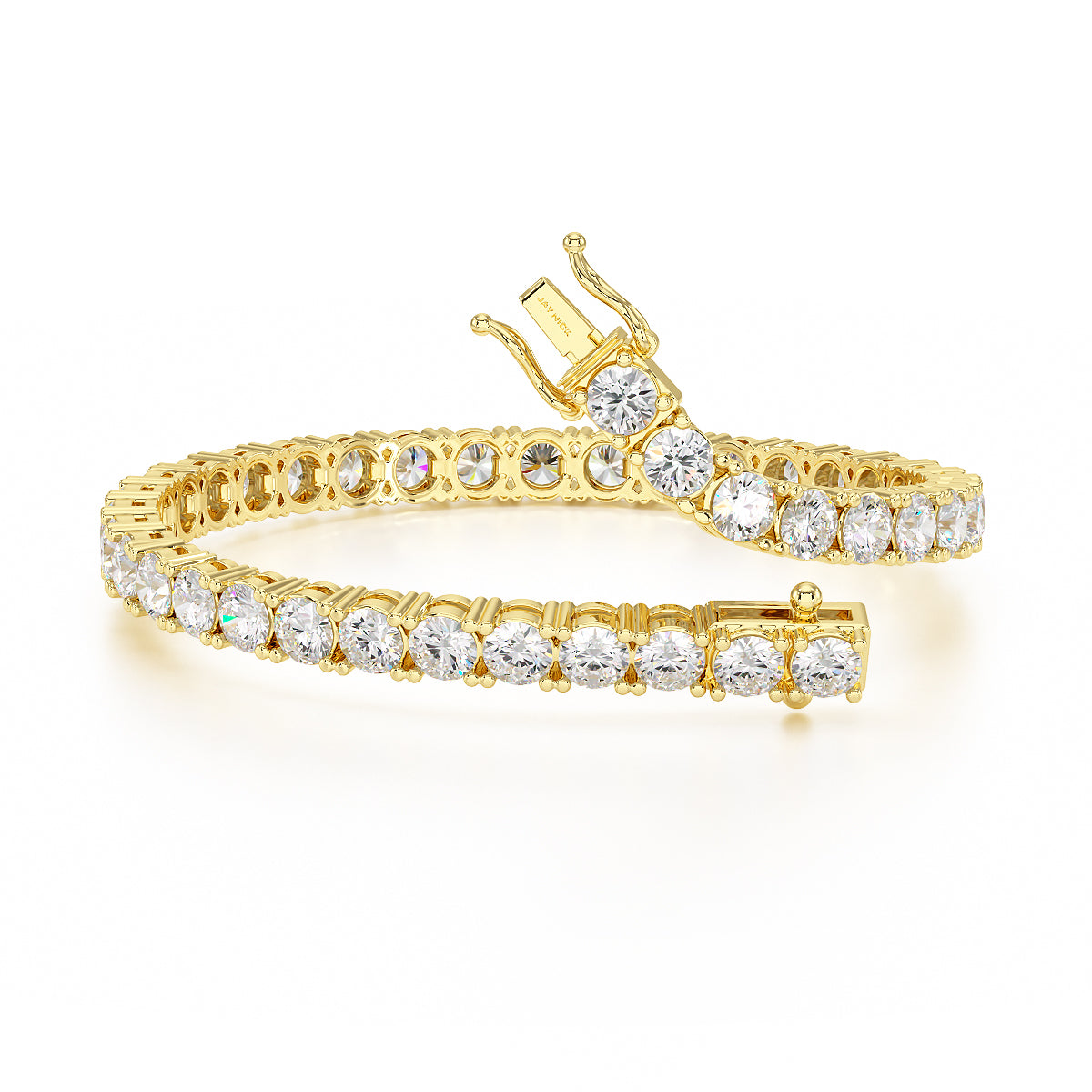 Four Prong Diamond Tennis Bracelet in yellow gold, open view