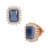 Rectangle Blue Sapphire Sunburst Earrings Rose Gold Front & Side View