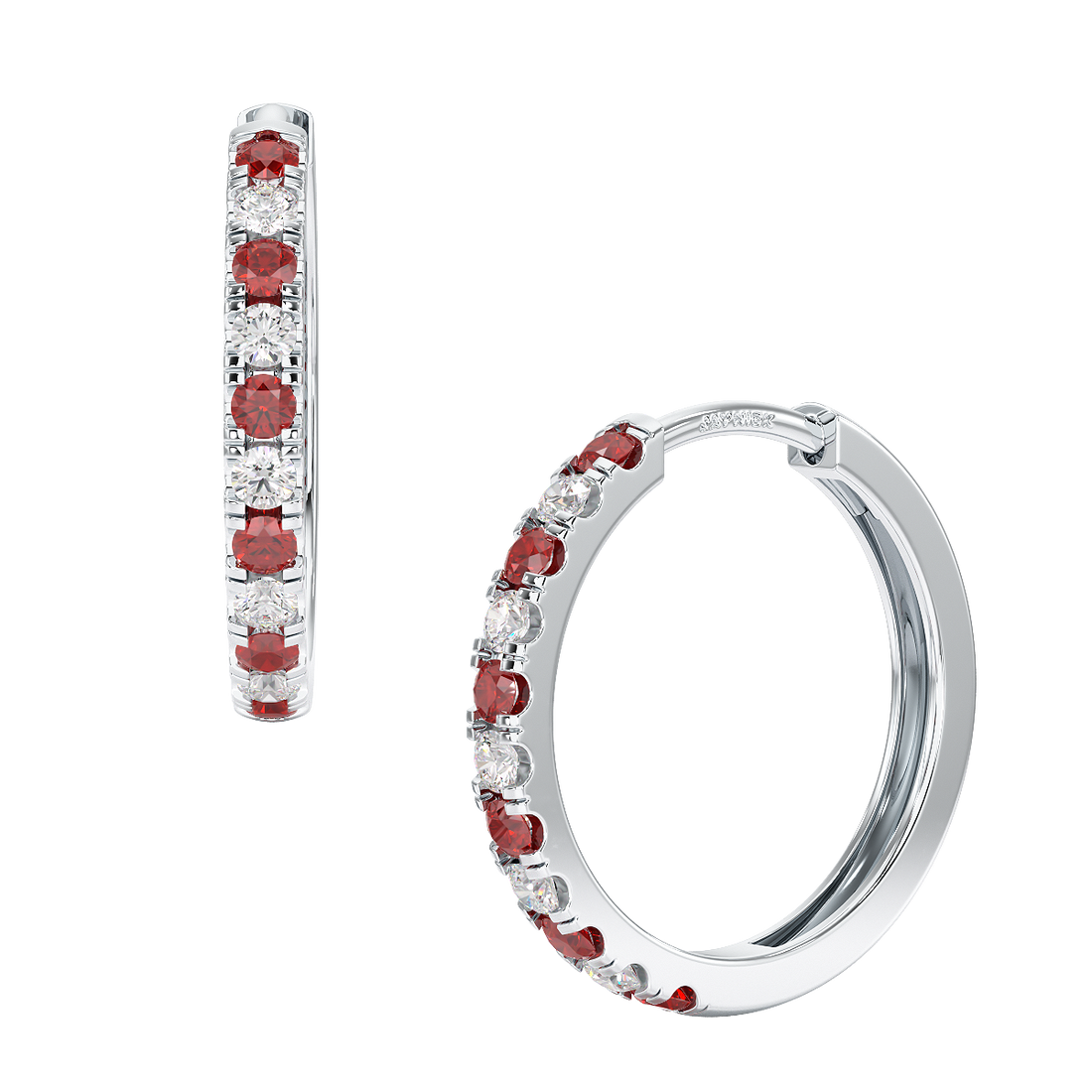 Ruby Hoop Earrings White Gold Platinum Front & Side View