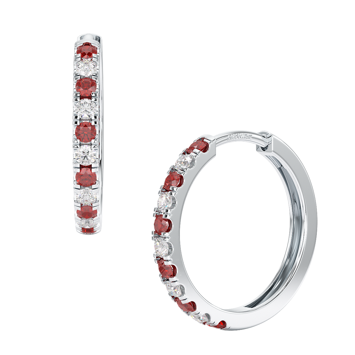 Ruby Hoop Earrings White Gold Platinum Front & Side View