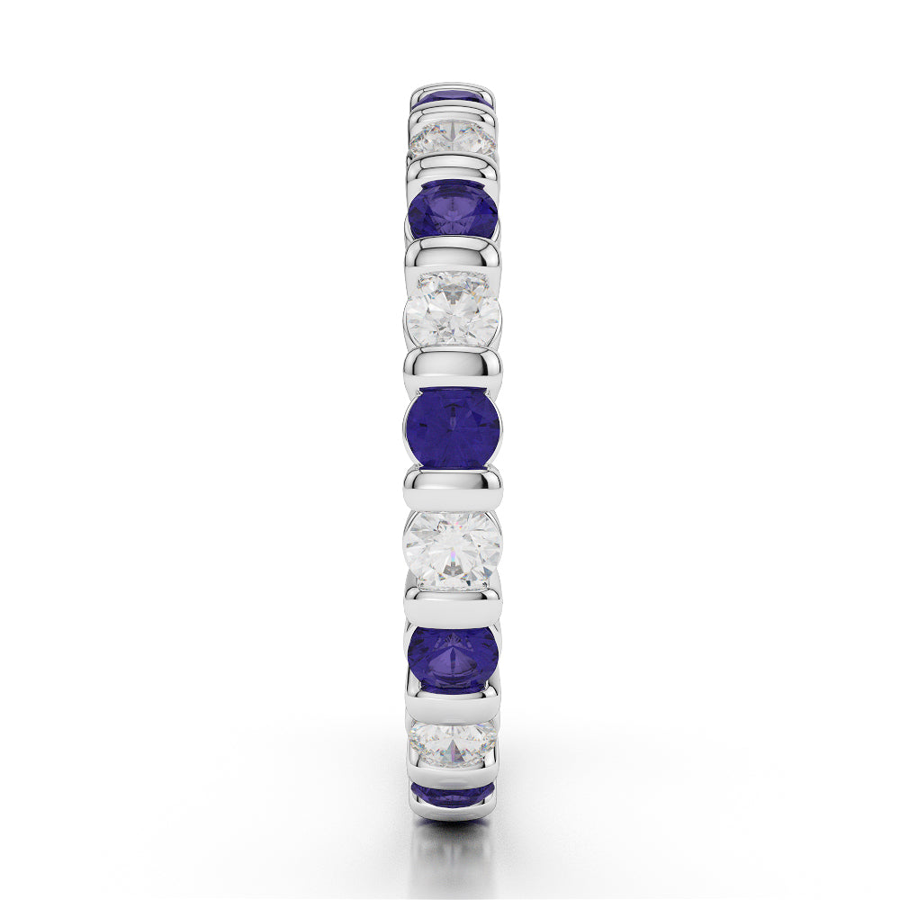 1.50ct Diamond & Blue Sapphire Bar Set Full Eternity Ring 18K White Gold