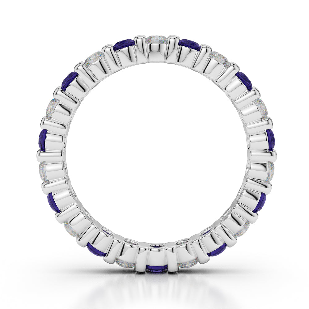 1.50ct Diamond & Blue Sapphire Bar Set Full Eternity Ring 18K White Gold