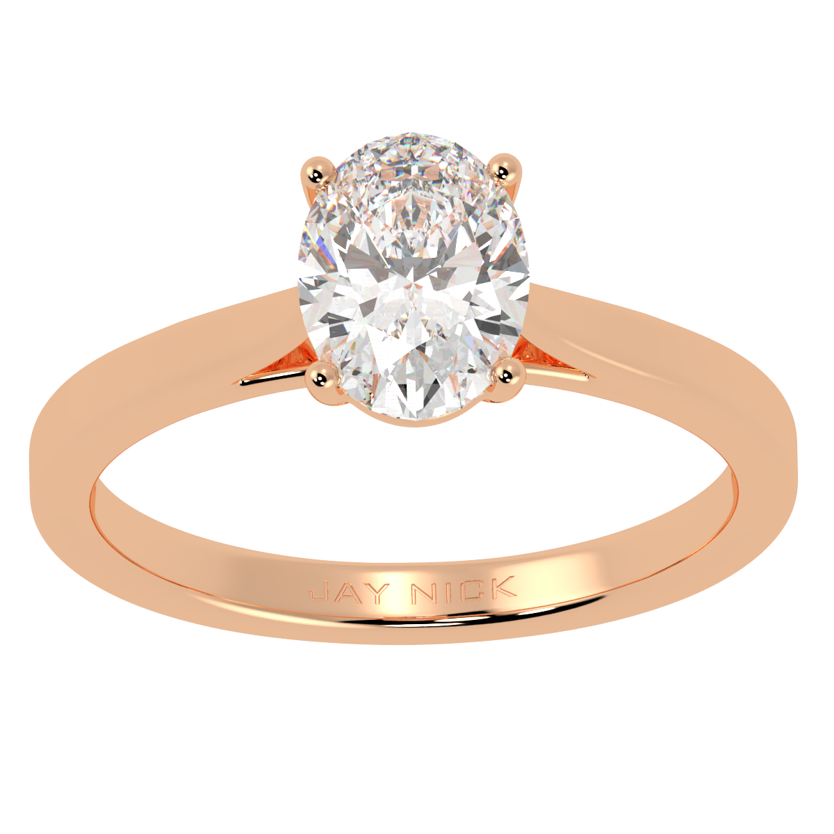Oval Cut Solitaire Ring in rose gold, top view