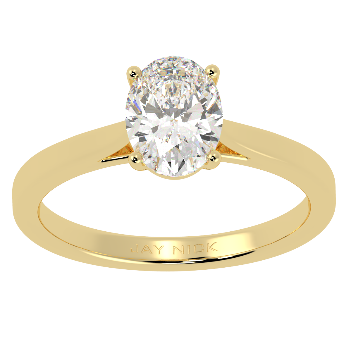 Oval Cut Solitaire Ring in yellow gold, top view
