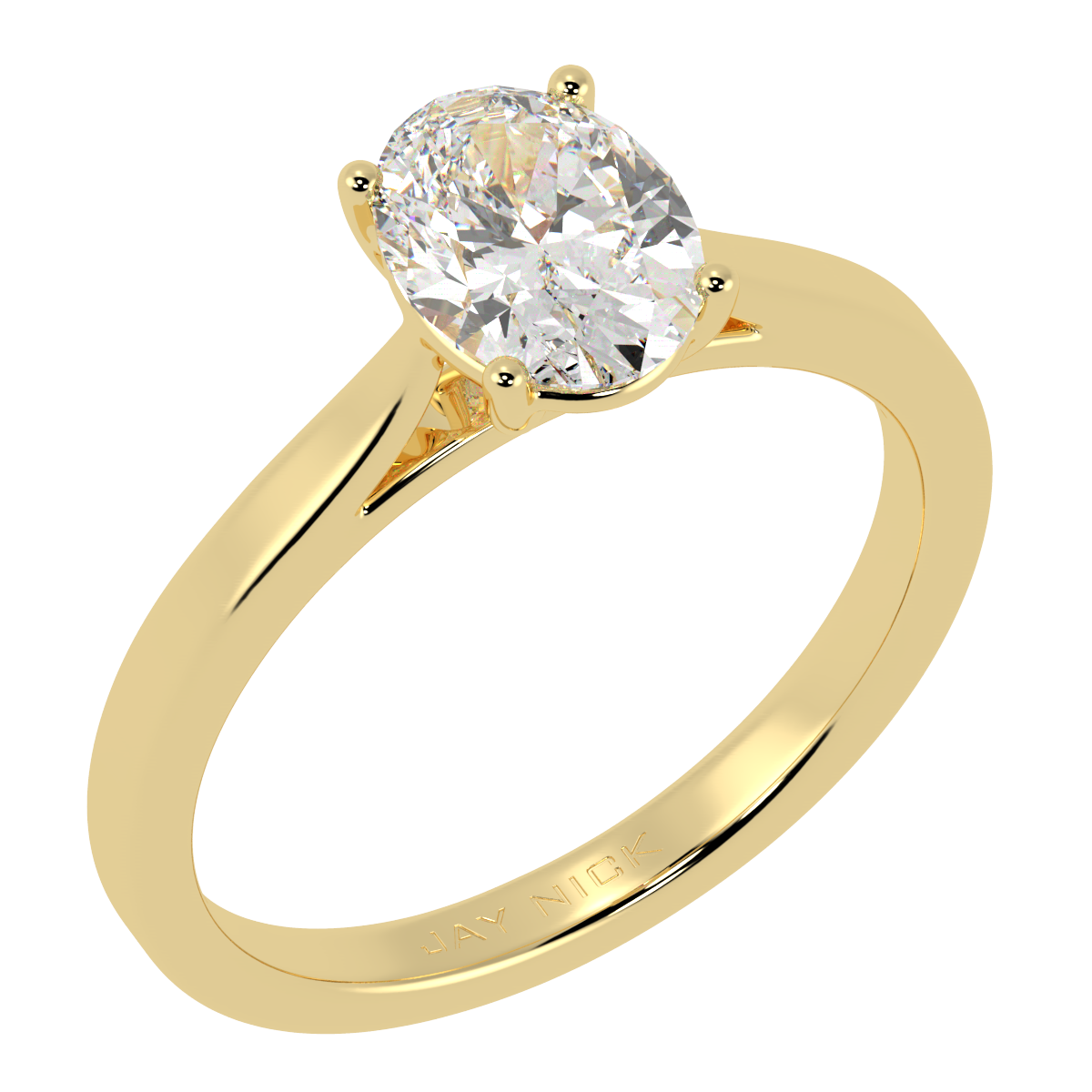 Oval Cut Solitaire Ring in yellow gold, perspective view