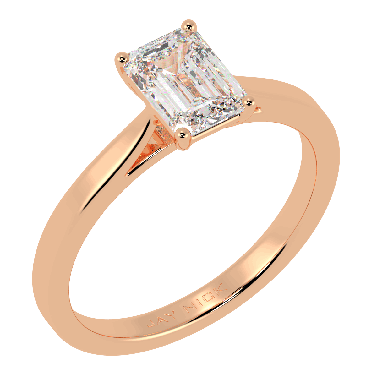 Emerald Cut Solitaire Ring Rose Gold Perspective View