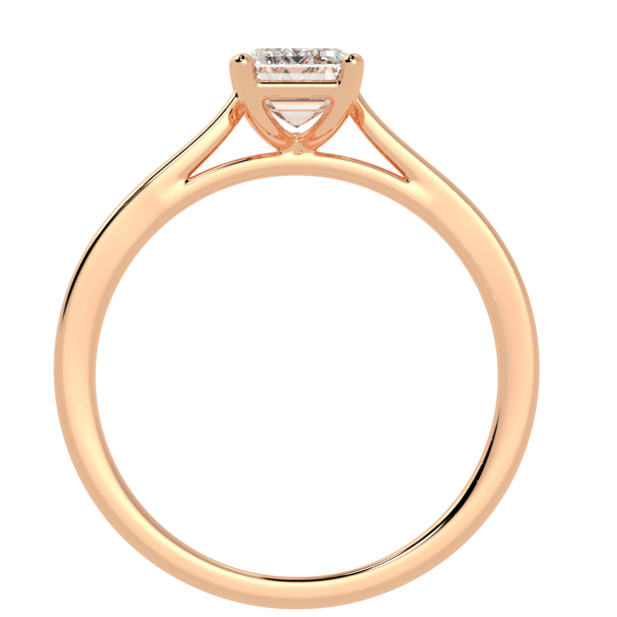 Emerald Cut Solitaire Ring Rose Gold Flat View