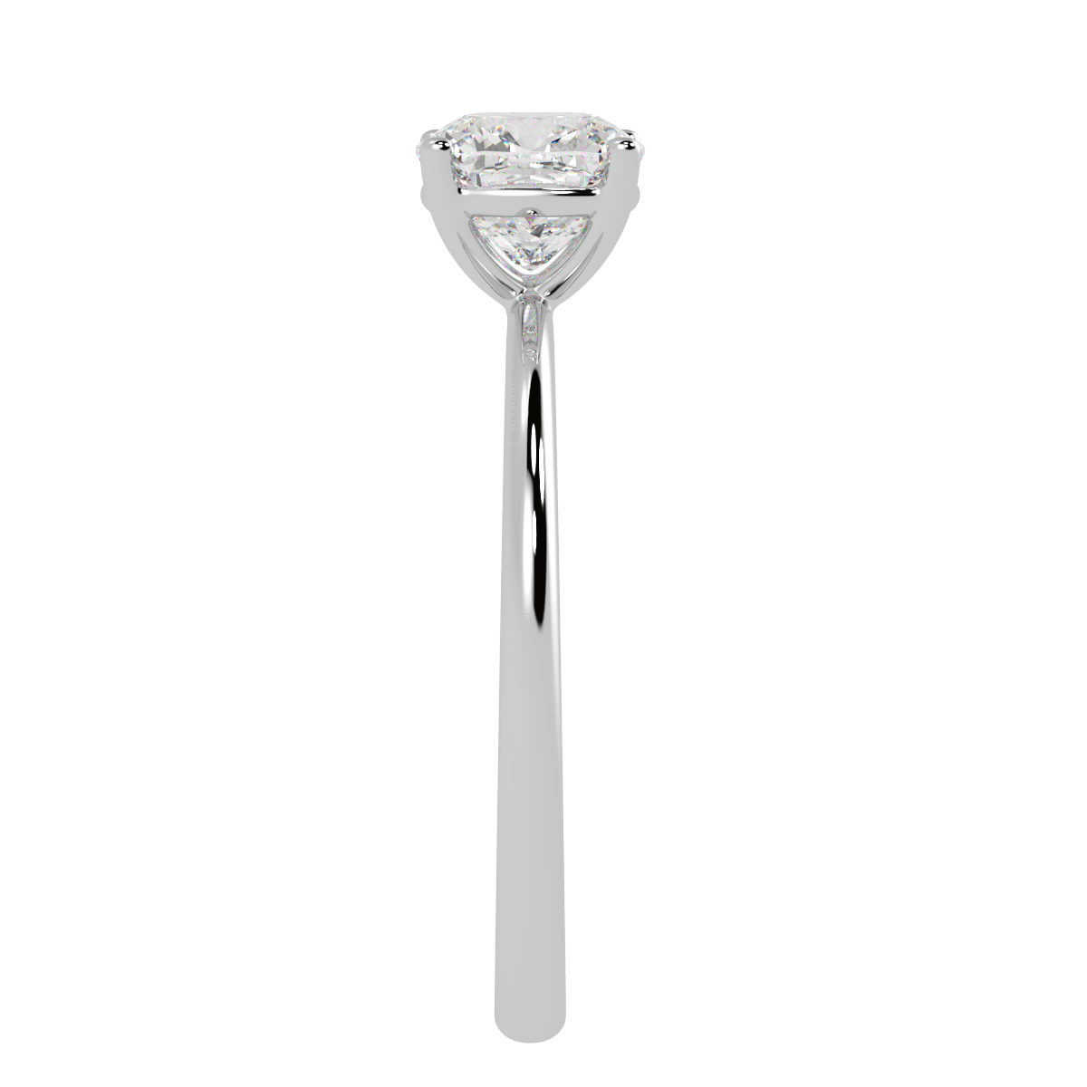 Modern Cushion Cut Solitaire Ring in white gold or platinum, side view