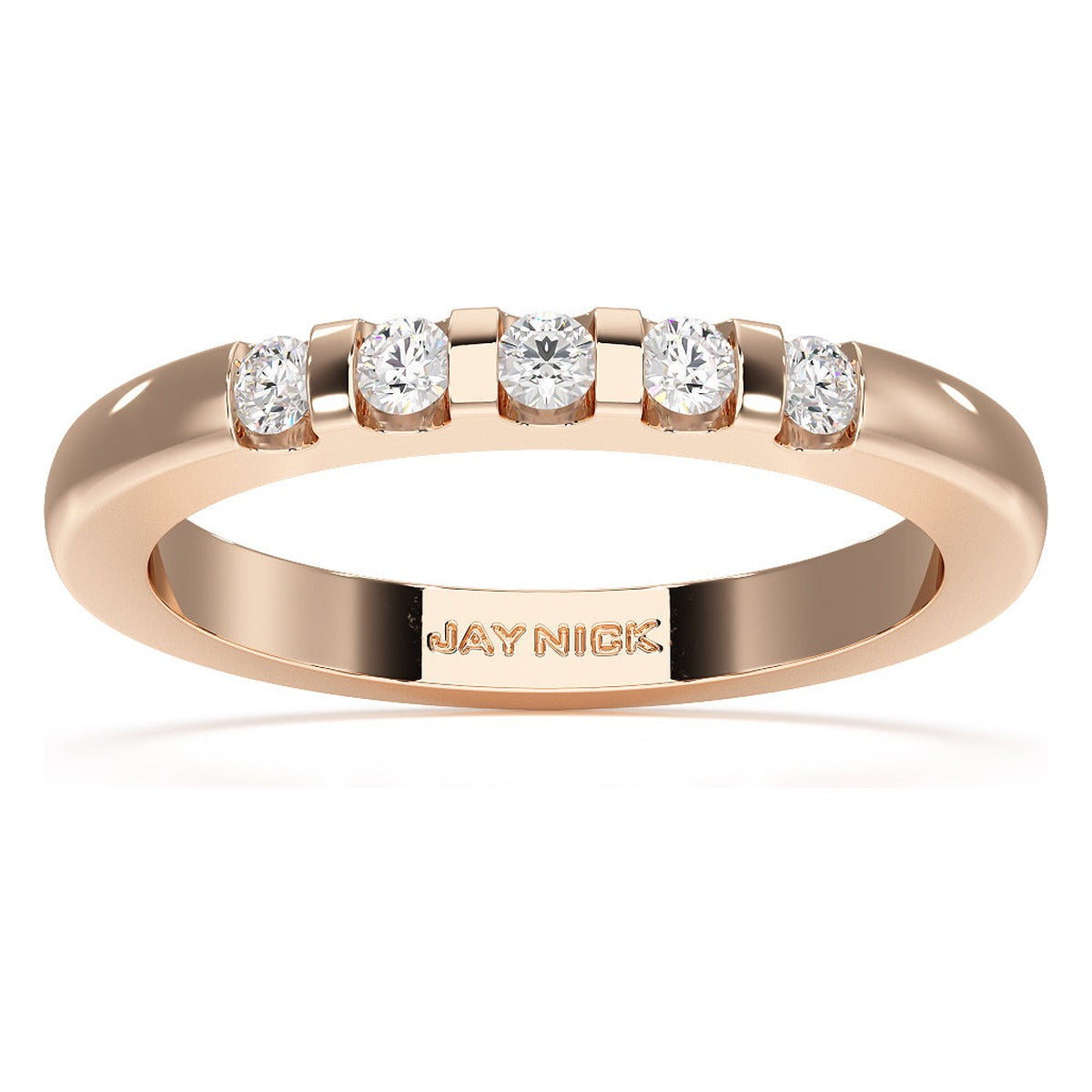 Round Cut Channel Set Five Stone Ring in rose gold, top view