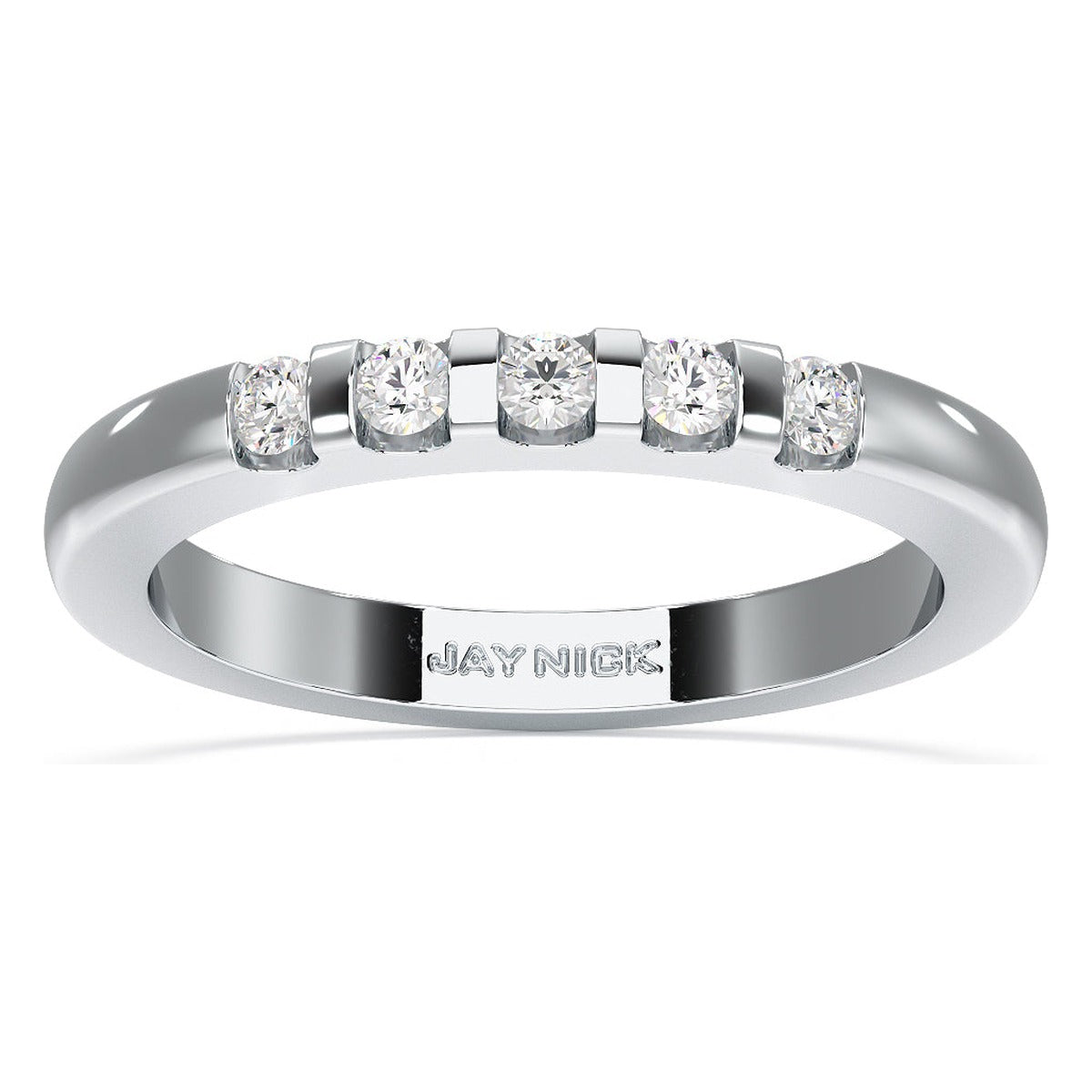 Round Cut Channel Set Five Stone Ring in white gold or platinum, top view
