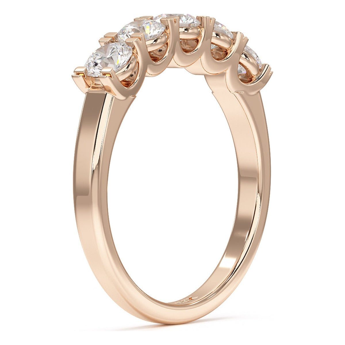Round Cut U Set Five Stone Ring in rose gold, side view