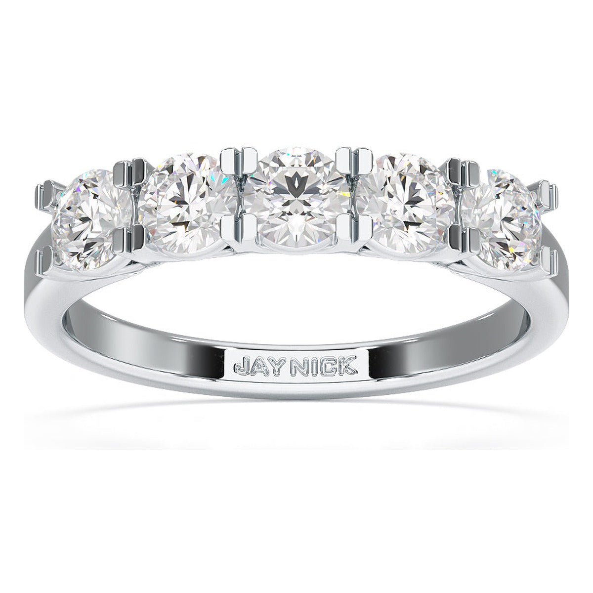 Round Cut U Set Five Stone Ring in white gold or platinum, top view